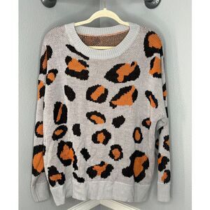 SHEIN CURVE ANIMAL/ LEOPARD PRINT SLOUCHY KNIT CASUAL EVERYDAY SWEATER SIZE 1XL